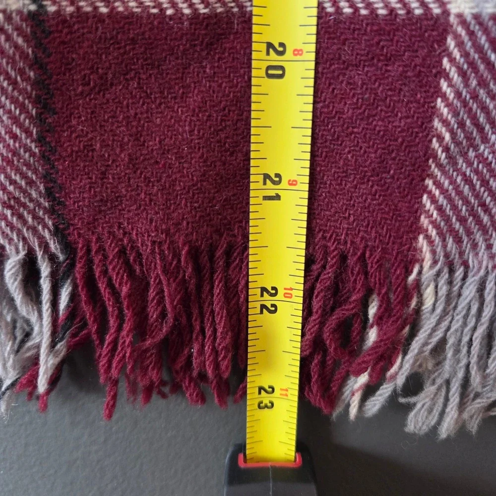 Stroock by Glentowne Plaid Wool‎ Rabbit Hair Scarf Burgundy Tan Fringe